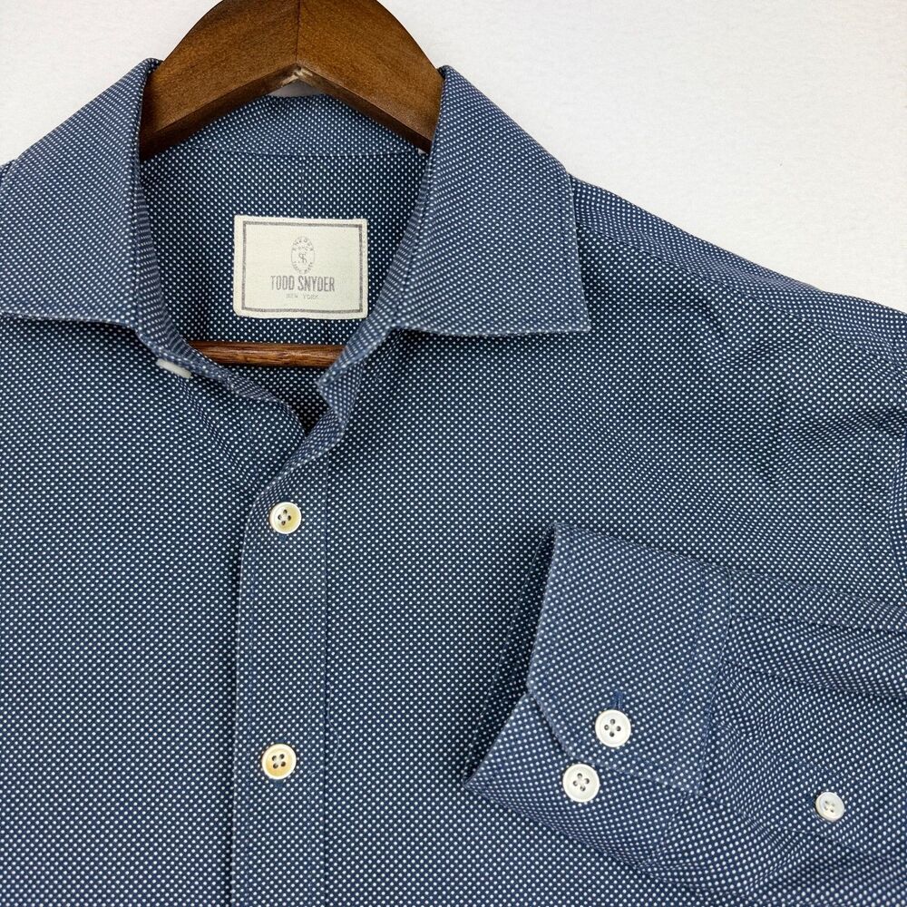 Todd Snyder Button-Up Shirt Men 16.5 34/35 Long Sleeve Blue Micro Dot